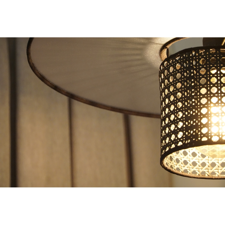 Duolla - Luster na sajli TOKYO RATTAN 1xE27/15W/230V pr. 50 cm crna/srebrna