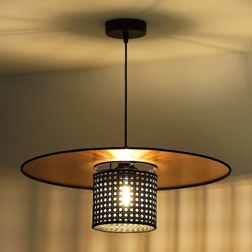 Duolla - Luster na sajli TOKYO RATTAN 1xE27/15W/230V pr. 50 cm zlatna/crna