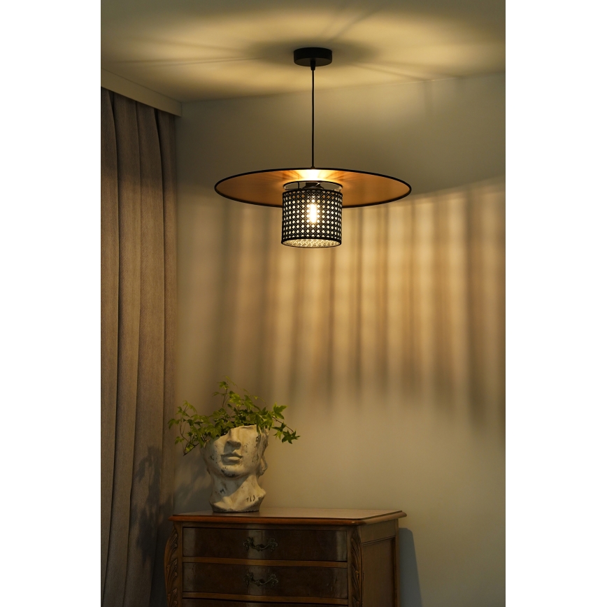 Duolla - Luster na sajli TOKYO RATTAN 1xE27/15W/230V pr. 50 cm zlatna/crna