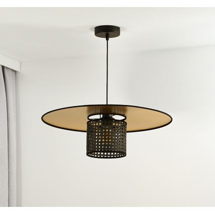 Duolla - Luster na sajli TOKYO RATTAN 1xE27/15W/230V pr. 50 cm zlatna/crna