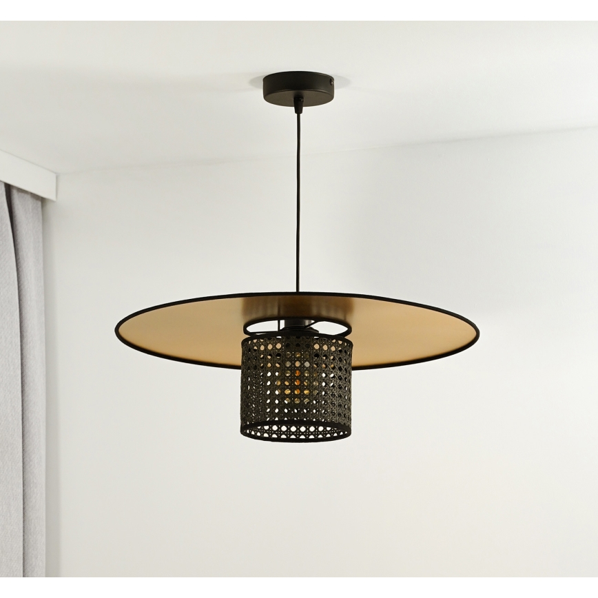 Duolla - Luster na sajli TOKYO RATTAN 1xE27/15W/230V pr. 50 cm zlatna/crna