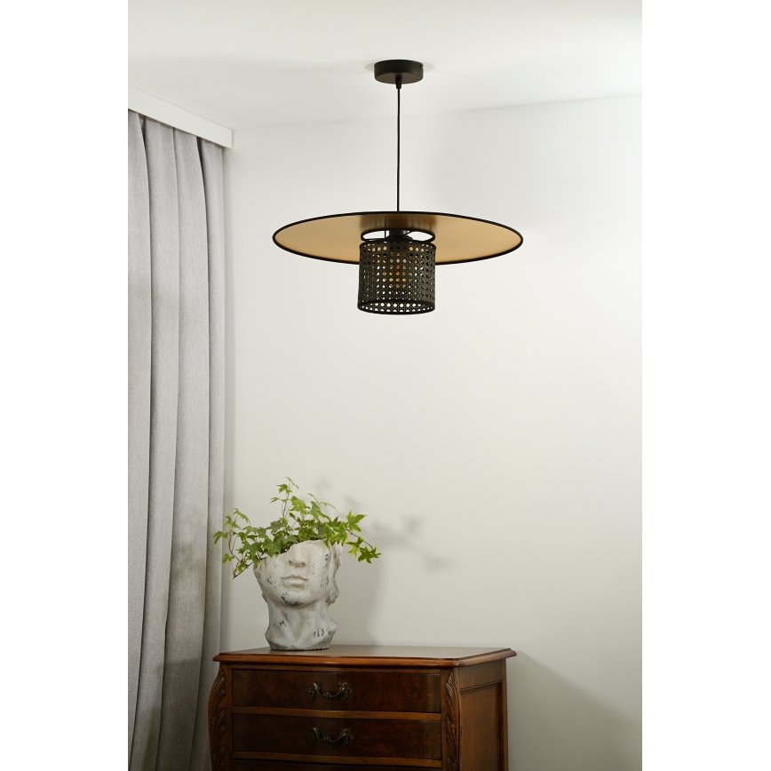 Duolla - Luster na sajli TOKYO RATTAN 1xE27/15W/230V pr. 50 cm zlatna/crna