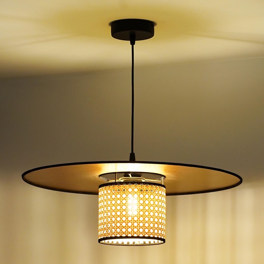 Duolla - Luster na sajli TOKYO RATTAN 1xE27/15W/230V pr. 50 cm zlatna/ratan