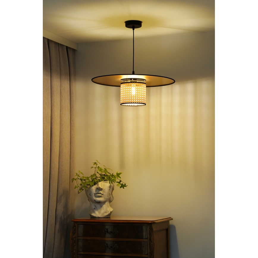 Duolla - Luster na sajli TOKYO RATTAN 1xE27/15W/230V pr. 50 cm zlatna/ratan
