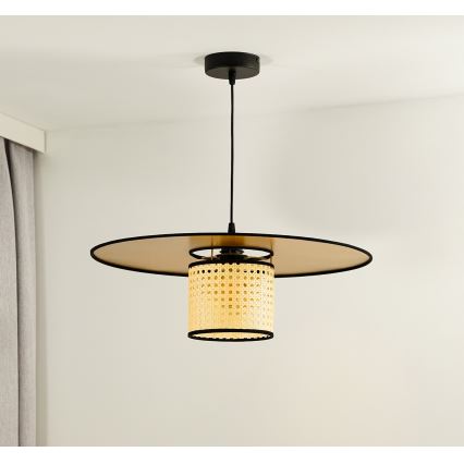 Duolla - Luster na sajli TOKYO RATTAN 1xE27/15W/230V pr. 50 cm zlatna/ratan