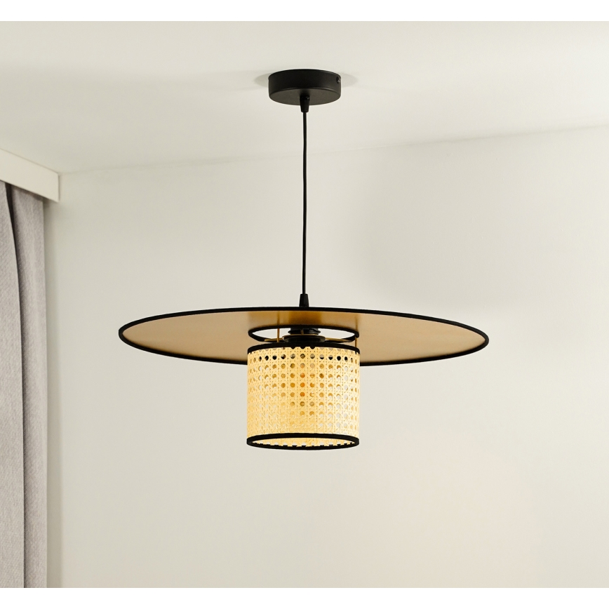 Duolla - Luster na sajli TOKYO RATTAN 1xE27/15W/230V pr. 50 cm zlatna/ratan