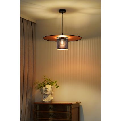 Duolla - Luster na sajli TOKYO SHINY 1xE27/15W/230V pr. 50 cm crna/bakrena