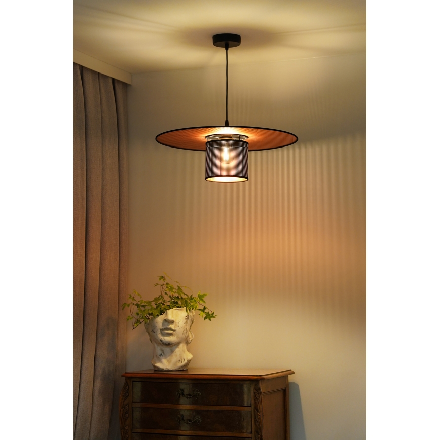 Duolla - Luster na sajli TOKYO SHINY 1xE27/15W/230V pr. 50 cm crna/bakrena