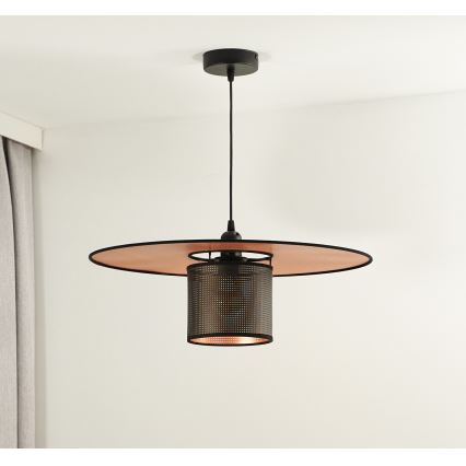 Duolla - Luster na sajli TOKYO SHINY 1xE27/15W/230V pr. 50 cm crna/bakrena