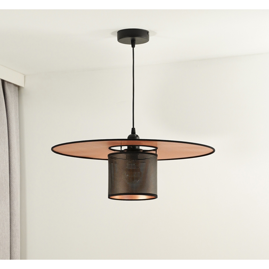 Duolla - Luster na sajli TOKYO SHINY 1xE27/15W/230V pr. 50 cm crna/bakrena