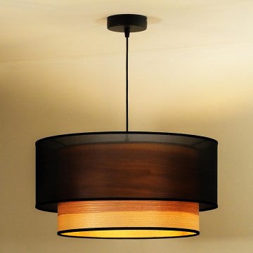 Duolla - Luster na sajli WOOD BOHO 1xE27/15W/230V pr. 45 cm crna/bež