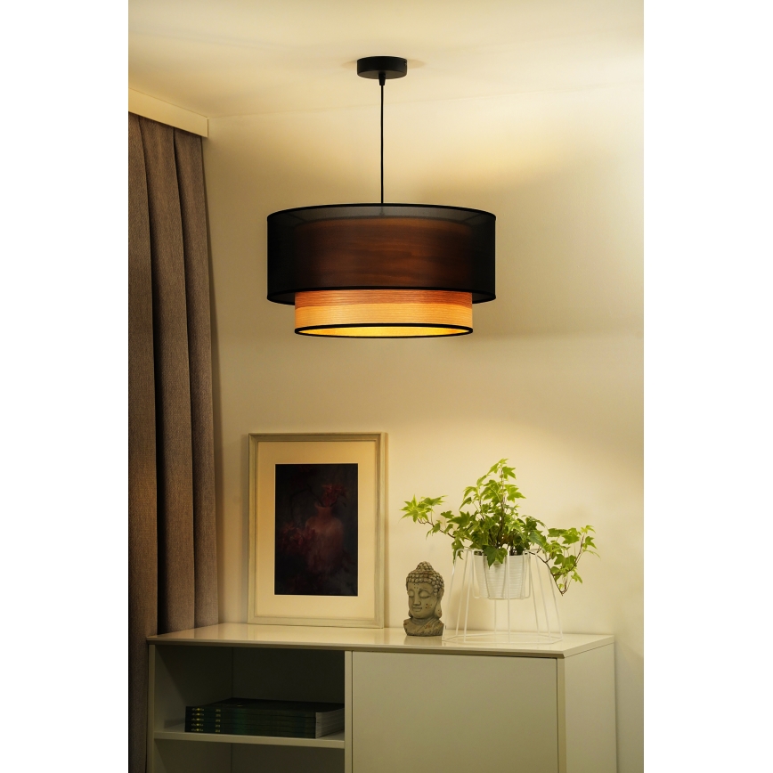 Duolla - Luster na sajli WOOD BOHO 1xE27/15W/230V pr. 45 cm crna/bež
