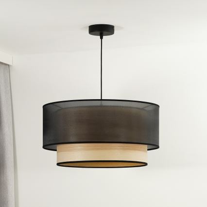 Duolla - Luster na sajli WOOD BOHO 1xE27/15W/230V pr. 45 cm crna/bež
