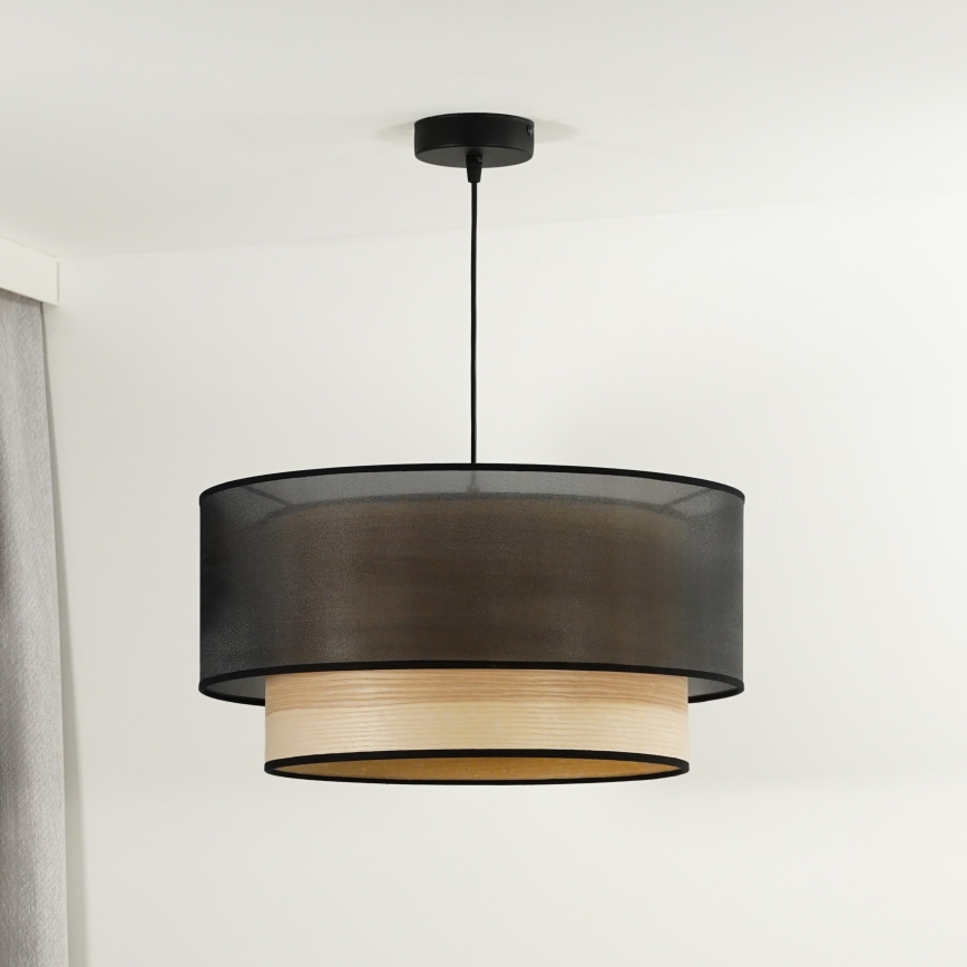 Duolla - Luster na sajli WOOD BOHO 1xE27/15W/230V pr. 45 cm crna/bež