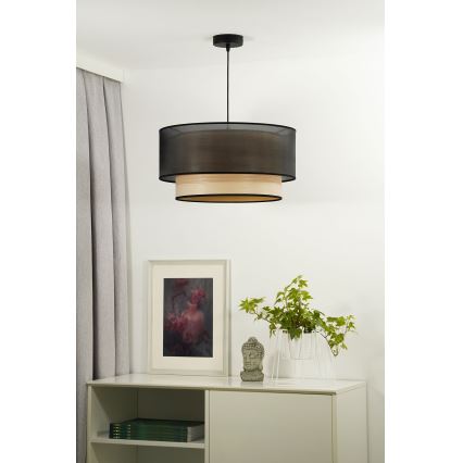 Duolla - Luster na sajli WOOD BOHO 1xE27/15W/230V pr. 45 cm crna/bež
