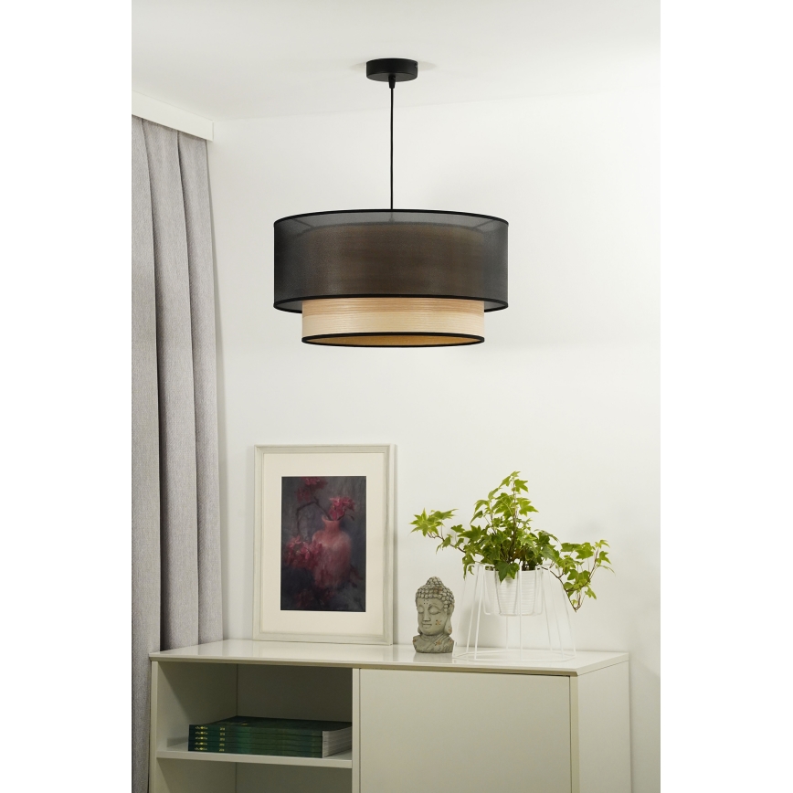 Duolla - Luster na sajli WOOD BOHO 1xE27/15W/230V pr. 45 cm crna/bež