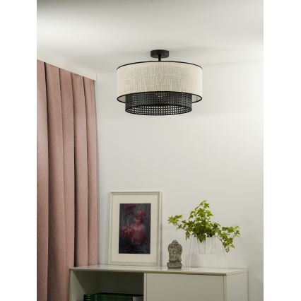 Duolla - Nadgradni luster RATTAN YUTE 1xE27/15W/230V pr. 45 cm krem/crna