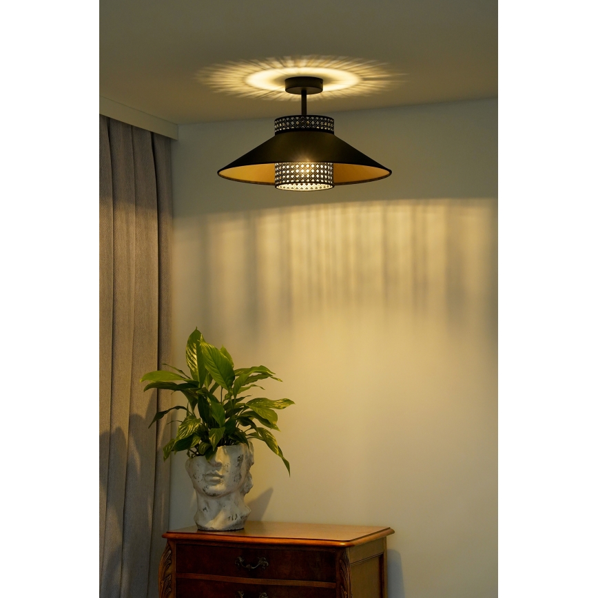 Duolla - Nadgradni luster RIO RATTAN 1xE27/15W/230V pr. 45 cm crna/zlatna