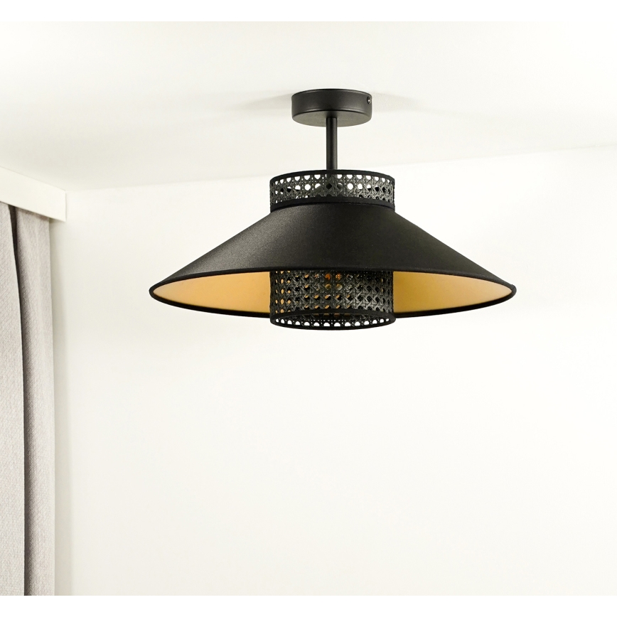 Duolla - Nadgradni luster RIO RATTAN 1xE27/15W/230V pr. 45 cm crna/zlatna