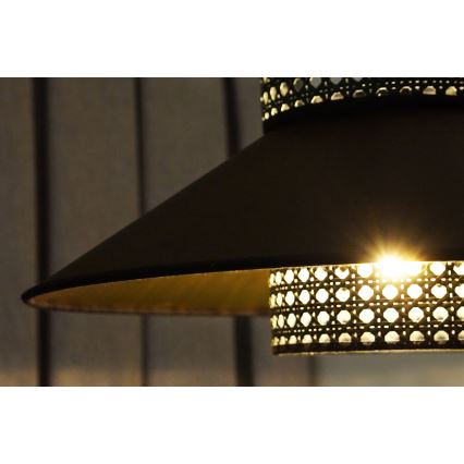 Duolla - Nadgradni luster RIO RATTAN 1xE27/15W/230V pr. 45 cm crna/zlatna