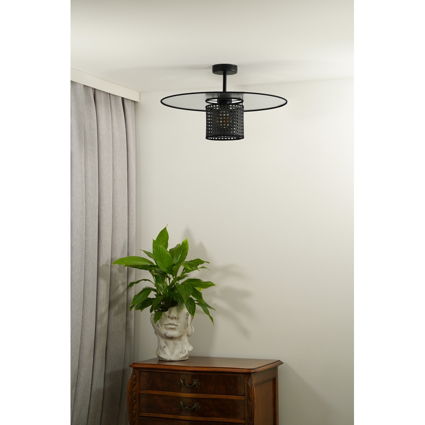 Duolla - Nadgradni luster TOKYO RATTAN 1xE27/15W/230V pr. 50 cm crna/srebrna