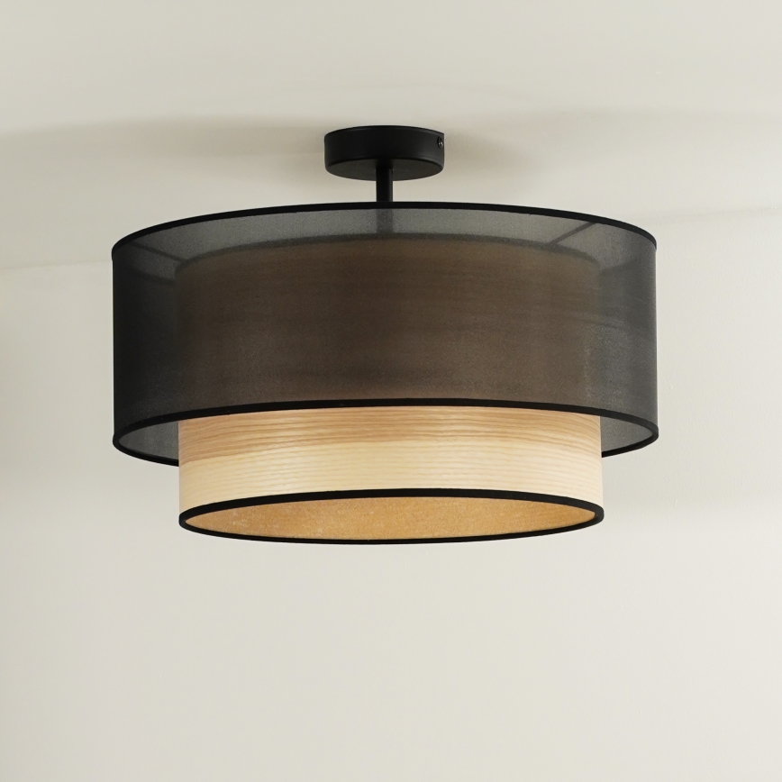 Duolla - Nadgradni luster WOOD BOHO 1xE27/15W/230V pr. 45 cm crna/bež