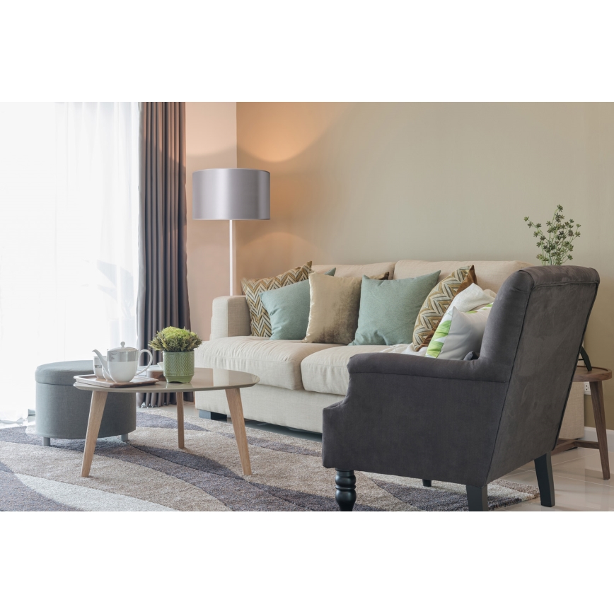 Duolla - Podna lampa CANNES 1xE27/15W/230V pr. 45 cm srebrna/bijela