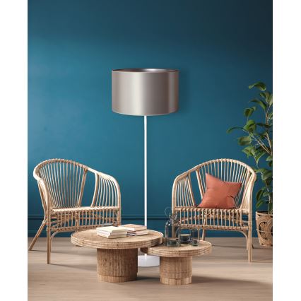 Duolla - Podna lampa CANNES 1xE27/15W/230V pr. 45 cm srebrna/bijela