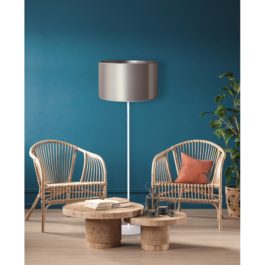 Duolla - Podna lampa CANNES 1xE27/15W/230V pr. 45 cm srebrna/bijela