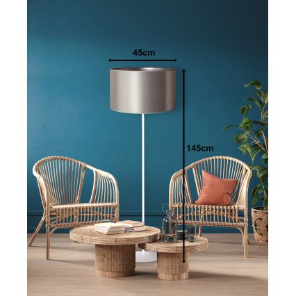 Duolla - Podna lampa CANNES 1xE27/15W/230V pr. 45 cm srebrna/bijela