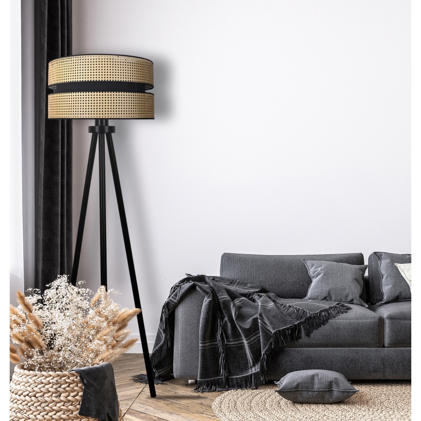 Duolla - Podna lampa DUO 1xE27/15W/230V pr. 40 cm ratan/crna
