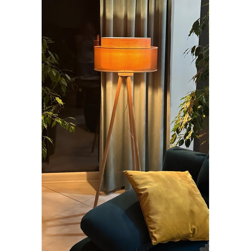 Duolla - Podna lampa WOOD BOHO 1xE27/15W/230V pr. 45 cm bakrena/smeđa/bež