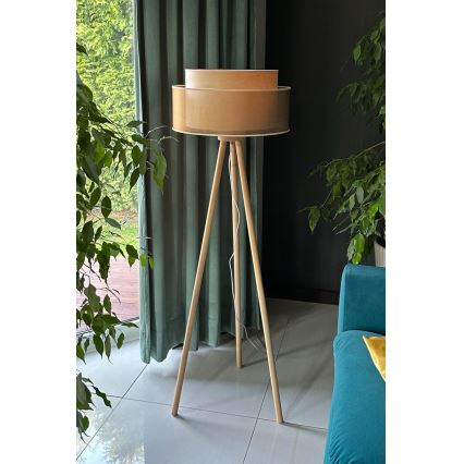 Duolla - Podna lampa WOOD BOHO 1xE27/15W/230V pr. 45 cm bakrena/smeđa/bež