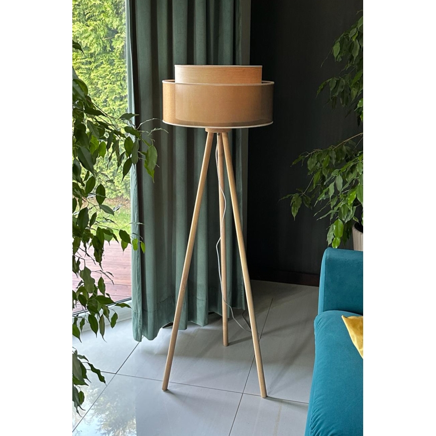 Duolla - Podna lampa WOOD BOHO 1xE27/15W/230V pr. 45 cm bakrena/smeđa/bež