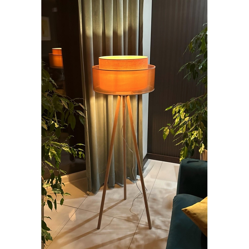 Duolla - Podna lampa WOOD BOHO 1xE27/15W/230V pr. 45 cm bakrena/smeđa/bež