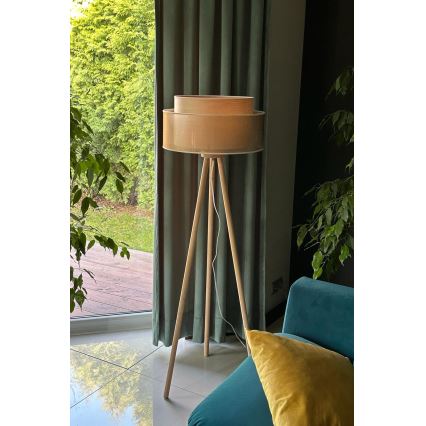 Duolla - Podna lampa WOOD BOHO 1xE27/15W/230V pr. 45 cm bakrena/smeđa/bež