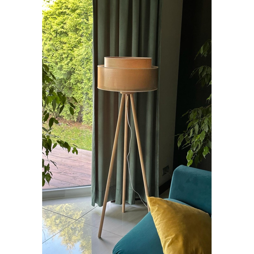 Duolla - Podna lampa WOOD BOHO 1xE27/15W/230V pr. 45 cm bakrena/smeđa/bež