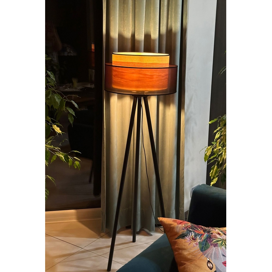 Duolla - Podna lampa WOOD BOHO 1xE27/15W/230V pr. 45 cm crna/bež