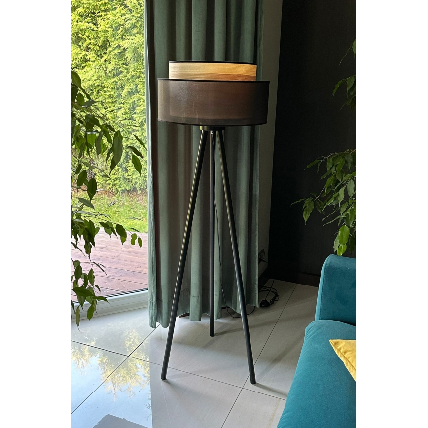 Duolla - Podna lampa WOOD BOHO 1xE27/15W/230V pr. 45 cm crna/bež