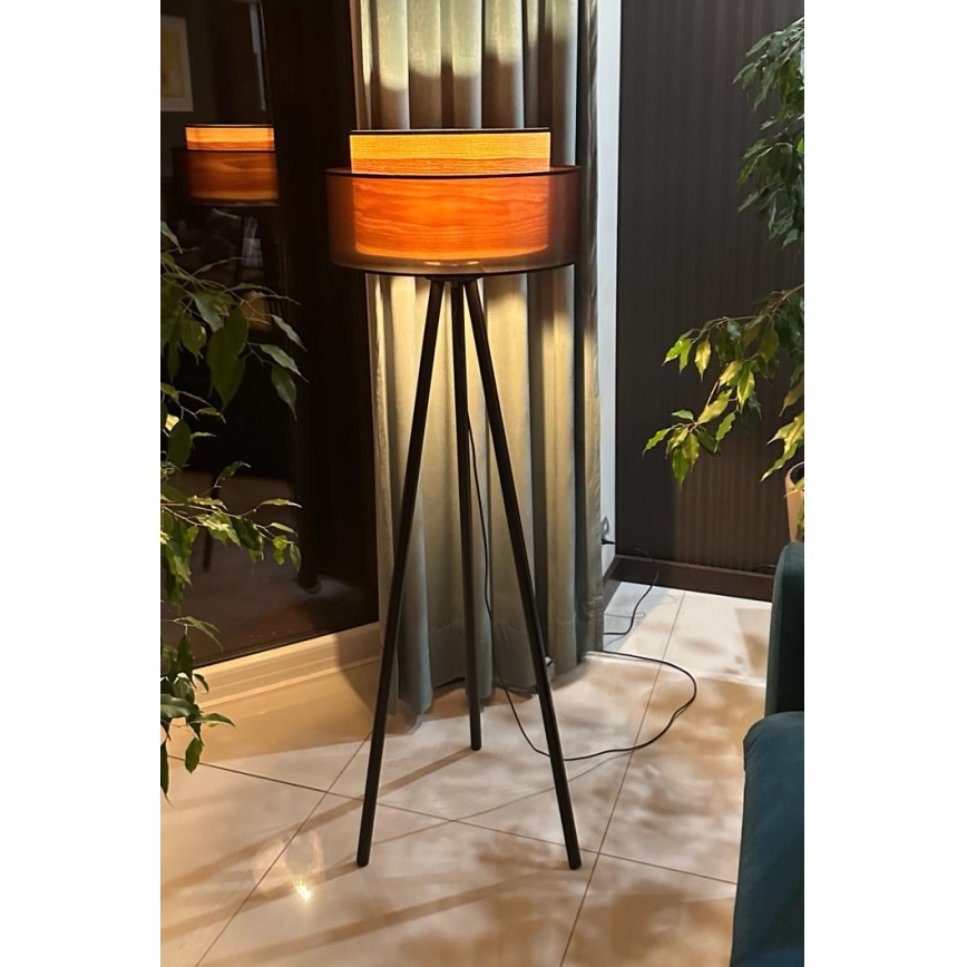 Duolla - Podna lampa WOOD BOHO 1xE27/15W/230V pr. 45 cm crna/bež