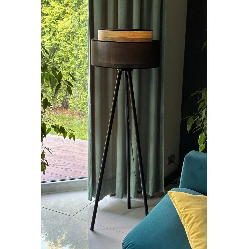 Duolla - Podna lampa WOOD BOHO 1xE27/15W/230V pr. 45 cm crna/bež
