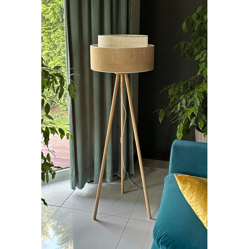 Duolla - Podna lampa YUTE BOHO 1xE27/15W/230V pr. 45 cm smeđa/krem