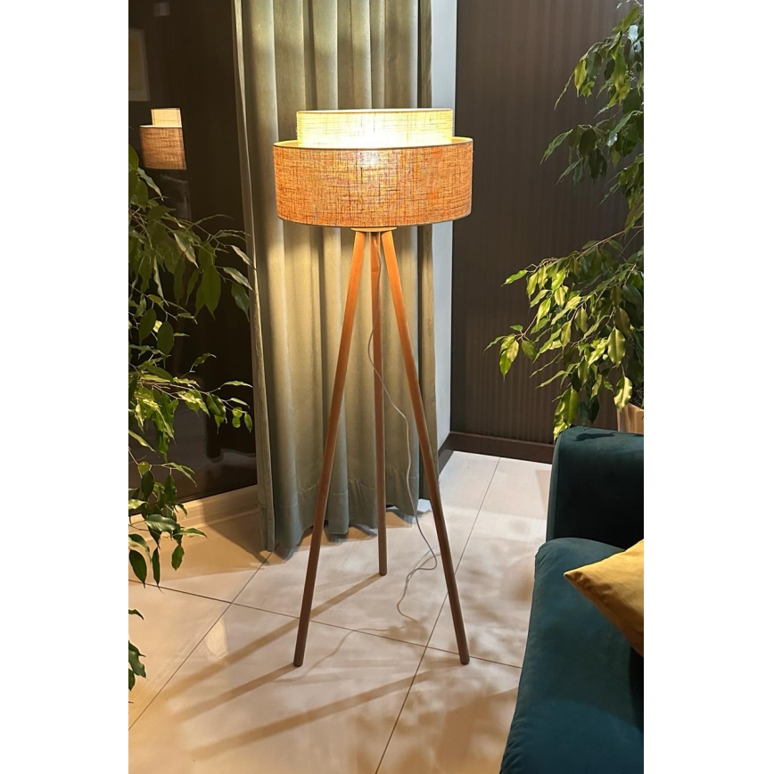 Duolla - Podna lampa YUTE BOHO 1xE27/15W/230V pr. 45 cm smeđa/krem