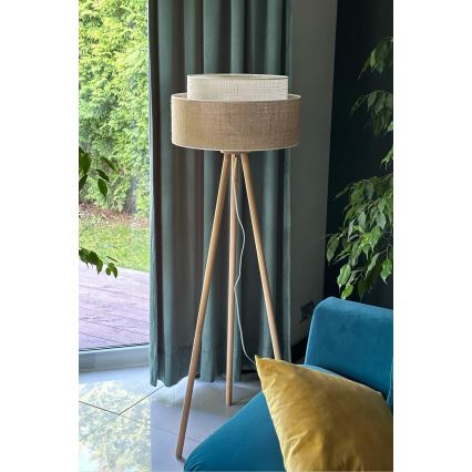 Duolla - Podna lampa YUTE BOHO 1xE27/15W/230V pr. 45 cm smeđa/krem