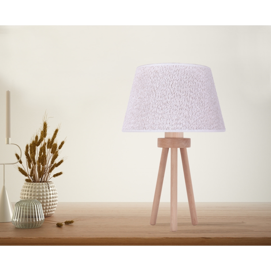 Duolla - Stolna lampa BOUCLE 1xE27/15W/230V pr. 28 cm bijela/drvo