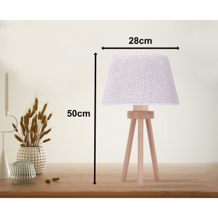 Duolla - Stolna lampa BOUCLE 1xE27/15W/230V pr. 28 cm bijela/drvo