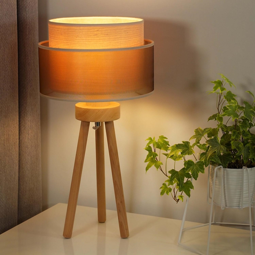 Duolla - Stolna lampa WOOD BOHO 1xE27/15W/230V pr. 25 cm bakrena/smeđa/bež
