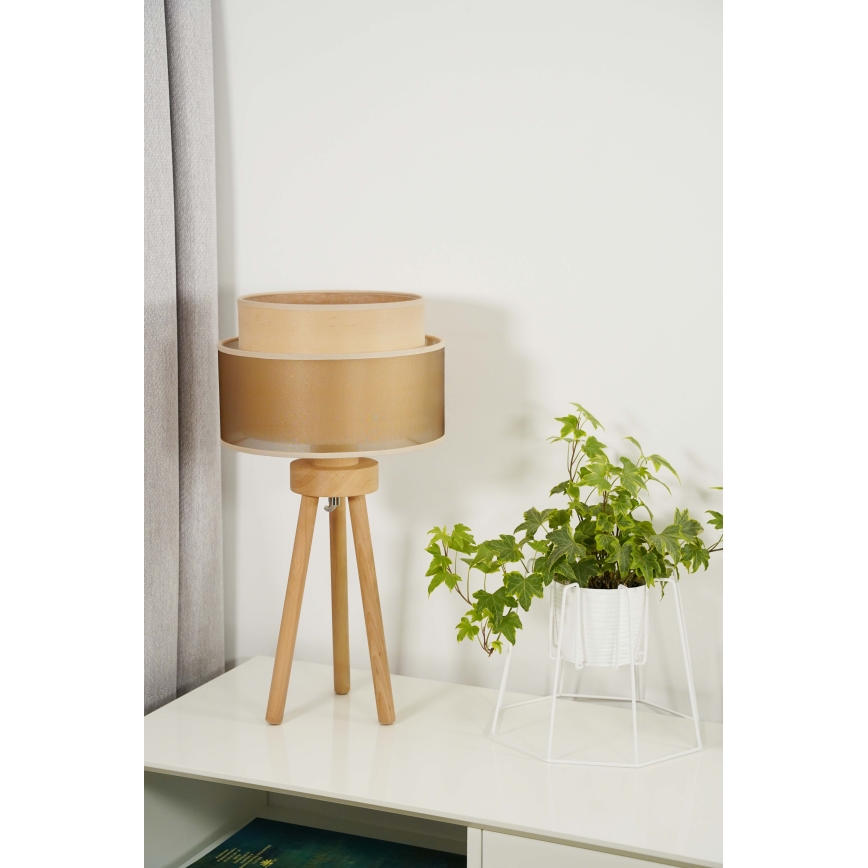 Duolla - Stolna lampa WOOD BOHO 1xE27/15W/230V pr. 25 cm bakrena/smeđa/bež