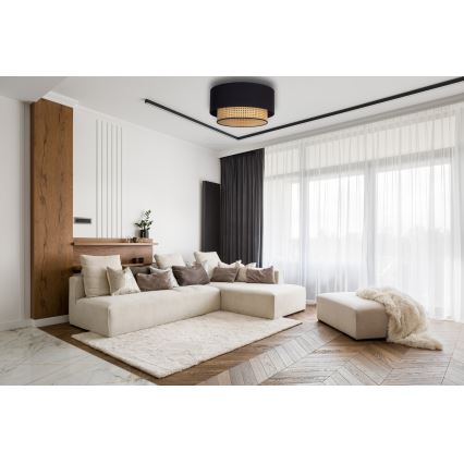 Duolla - Stropna svjetiljka BOHO 1xE27/15W/230V pr. 45 cm crna/ratan
