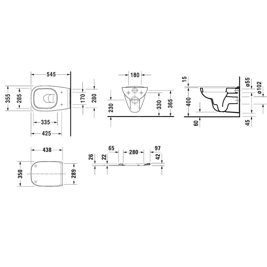 Duravit 45350900A1 - Zidna WC školjka s daskom SoftClose D-CODE keramika/sjajna bijela